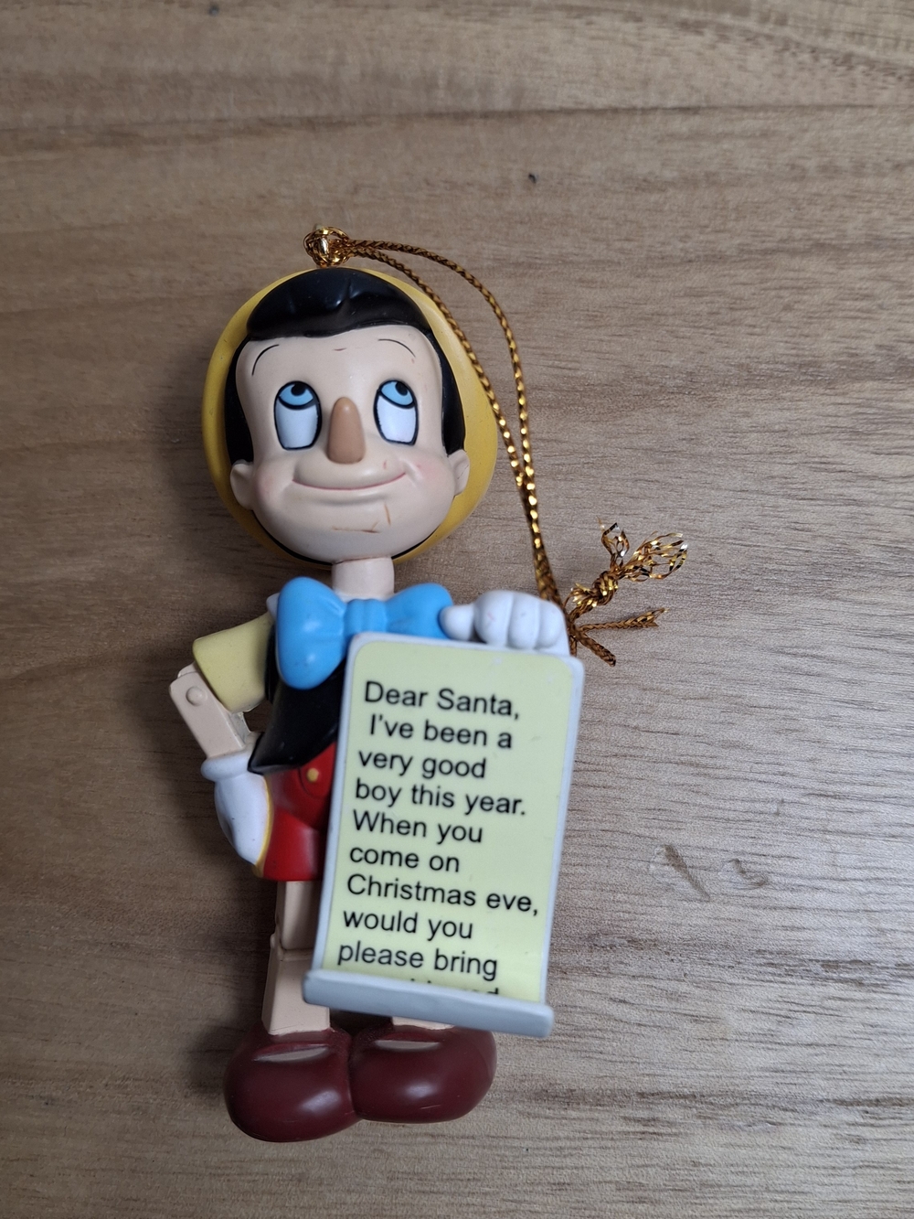 Disney Grolier Pinocchio Holiday Ornament in Yellow, Blue and Red